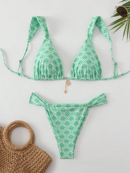 Damen Triangel-Bikini mit verspieltem Mustermix R&B