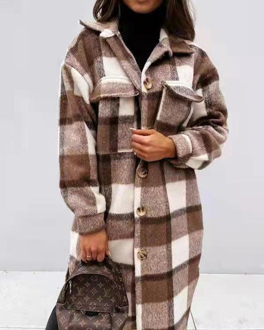 Damen Karierter Oversized-Hemd-Mantel mit praktischen Taschen R&B