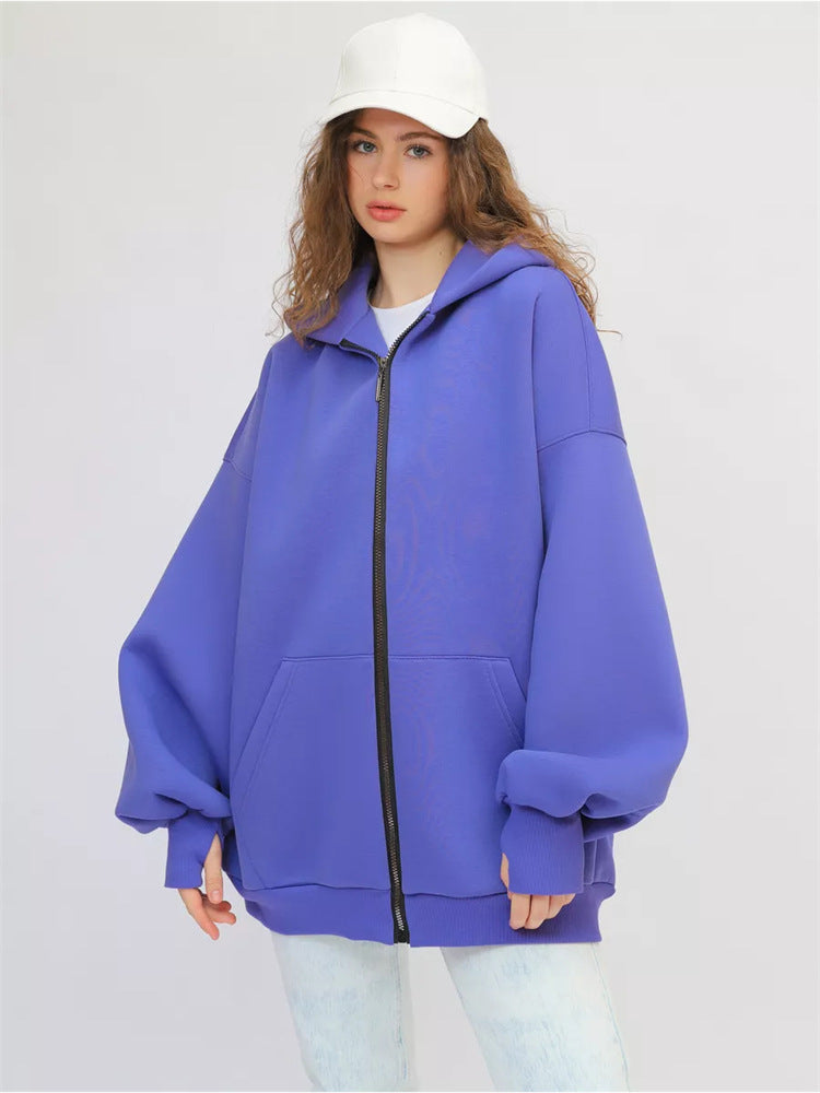 Damen lässiger Oversized Zip-Hoodie mit tiefen Taschen R&B