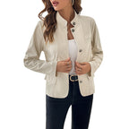 Damen elegante und lässige Jacke mit Stehkragen und praktischen Taschen R&B