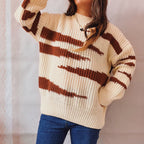 Damen Grobstrickpullover mit luxuriösem Muster und körperbetontem Schnitt R&B