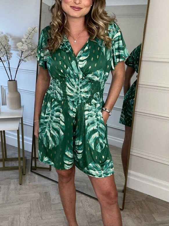 Damen Wickel-Jumpsuit mit floralem Muster und elastischem Bund R&B