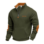 Herren nan Halbzip-Sweatpullover mit Stehkragen, Kängurutasche und Ellenbogenbesatz R&B