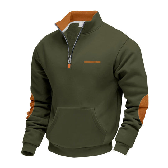 Herren nan Halbzip-Sweatpullover mit Stehkragen, Kängurutasche und Ellenbogenbesatz R&B