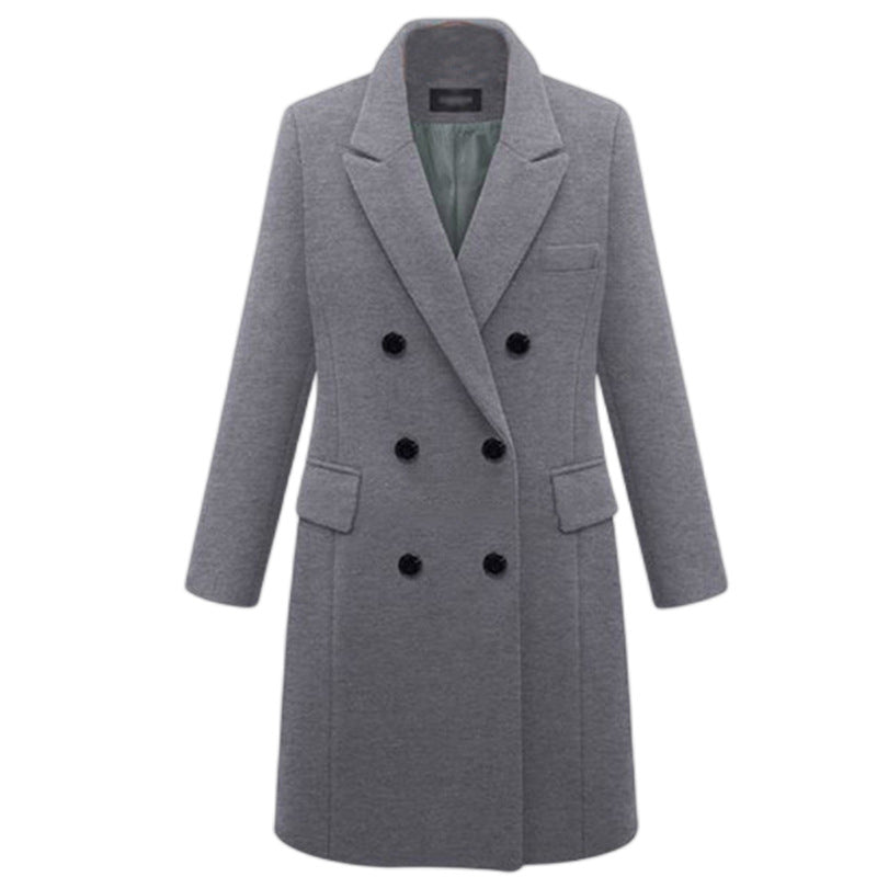 Damen eleganter doppelt-geknöpfter Wollmantel mit Taschen R&B