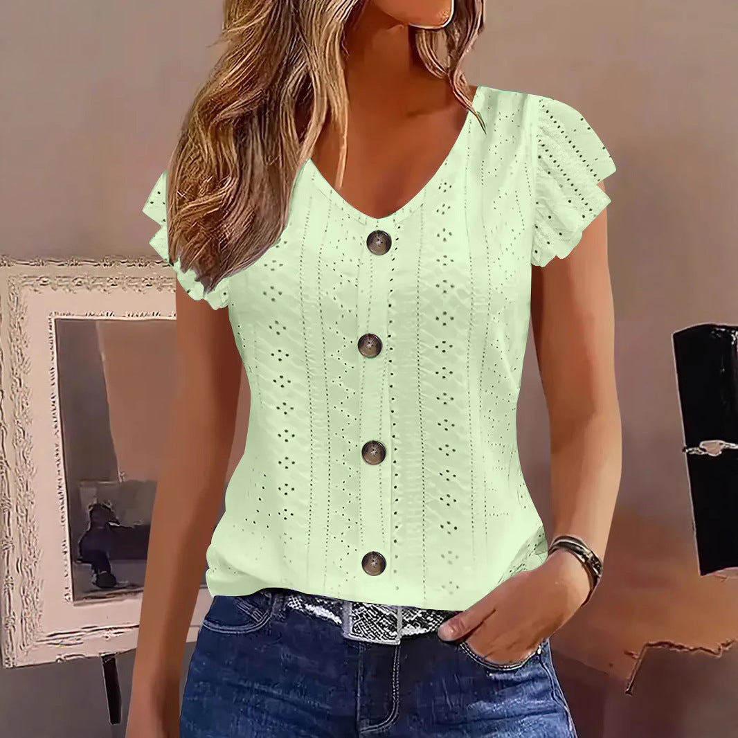 Damen Bluse mit Rüschendetails und Knopfverschluss