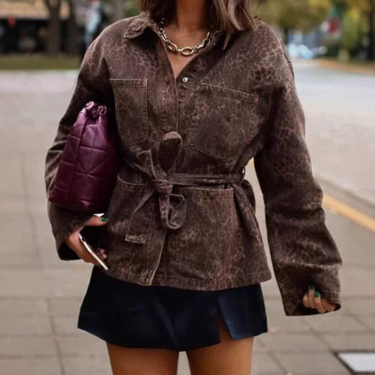 Damen Leinenhemdjacke mit tailliertem Schnitt und Gürtel R&B