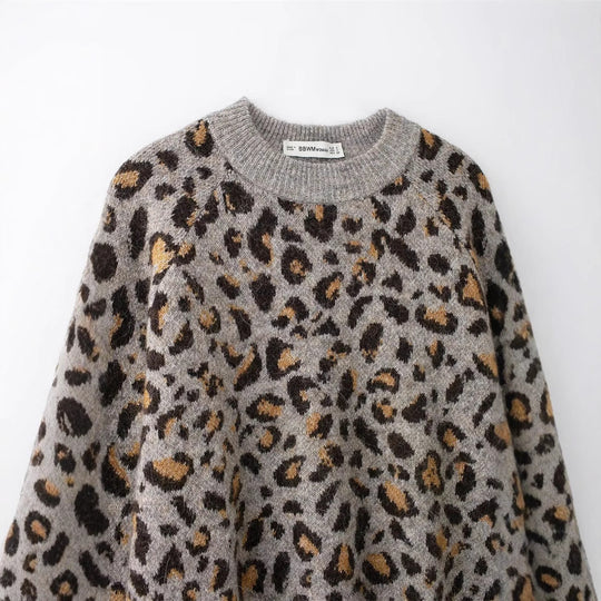 Damen Kuscheliger Strickpullover mit modernem Leopardenmuster R&B