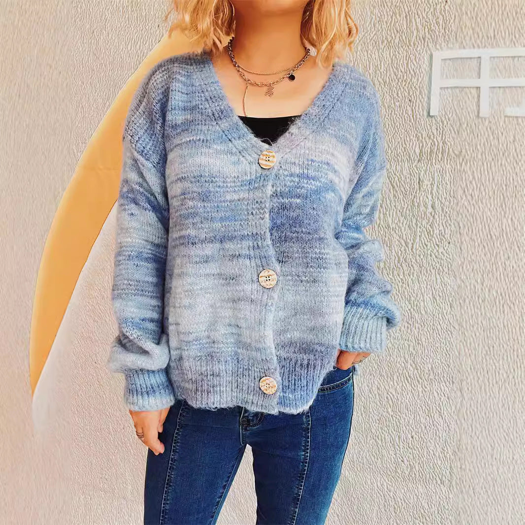 Damen grob gestrickter Cardigan mit modischem Knopfdesign und weichem Material R&B