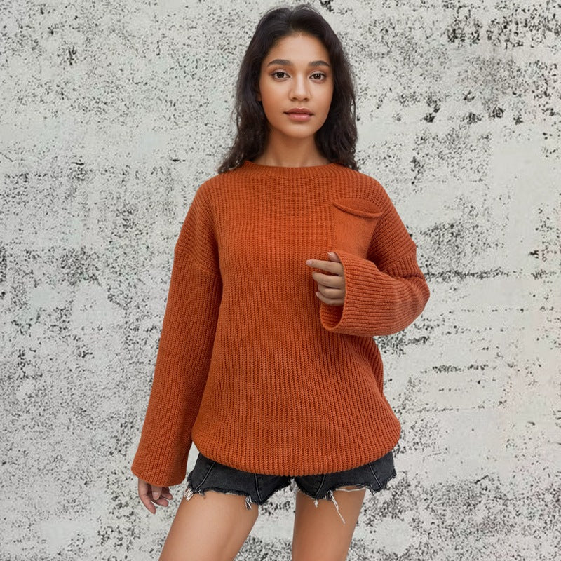 Damen Grobstrickpullover mit vertikaler Rippenstruktur und lässigem Design R&B