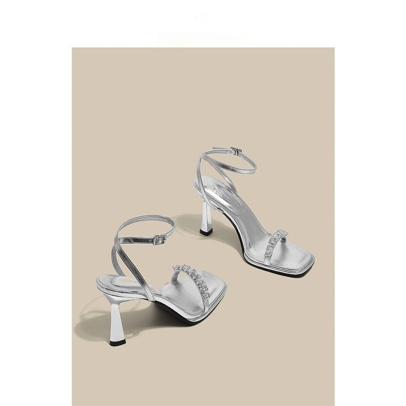 Damen High Heel Sandalen mit funkelnder Strassverzierung R&B
