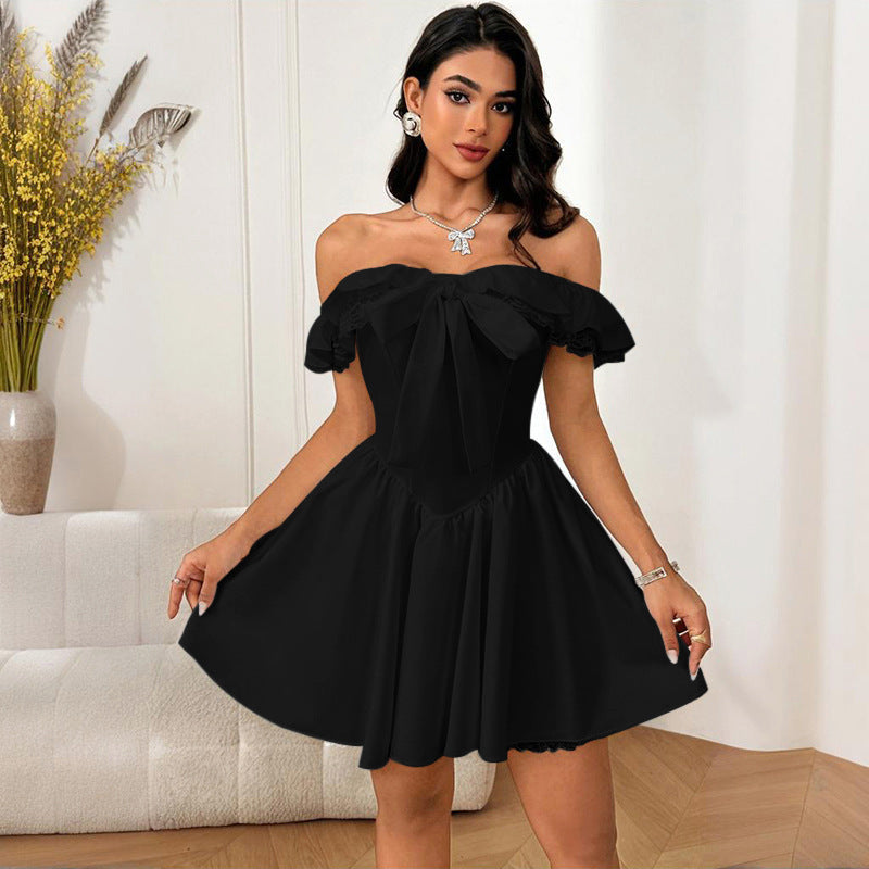 Damen Off-Shoulder Kleid mit verspieltem Schleifendetail R&B