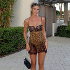 Damen Elegantes Spitzen-Nachtkleid mit Leopardenmuster und verführerischen Details R&B