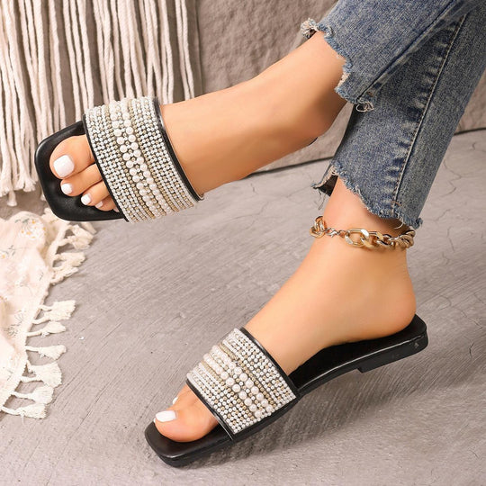 Damen Glamouröse Slides mit eleganter Perlenverzierung R&B