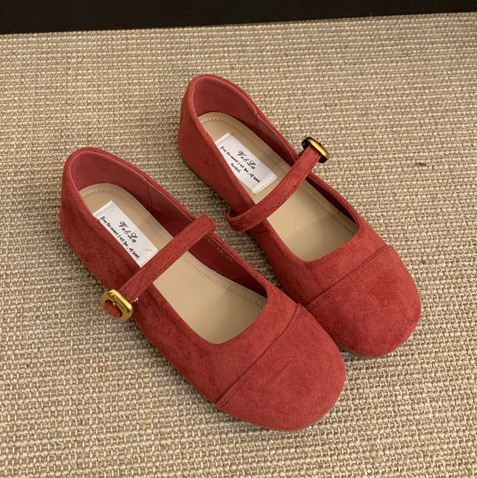 Damen elegante Mary Jane Ballerinas mit verstellbarem Riemen und modischem Wildlederoberteil R&B