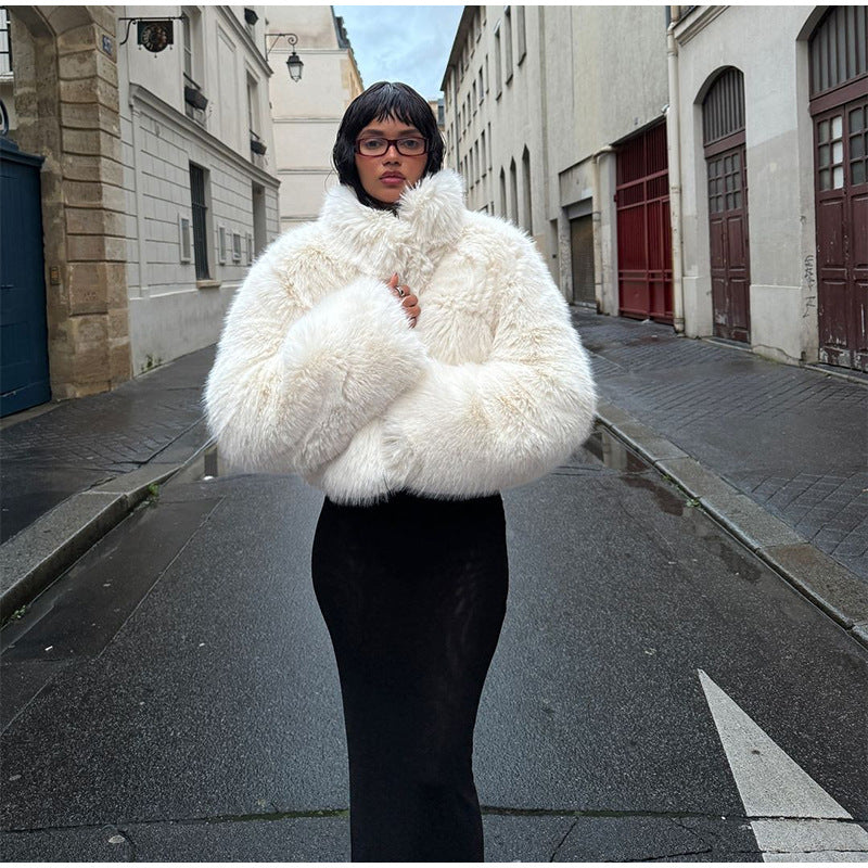 Damen Flauschige Kurzjacke mit voluminösen Ärmeln R&B