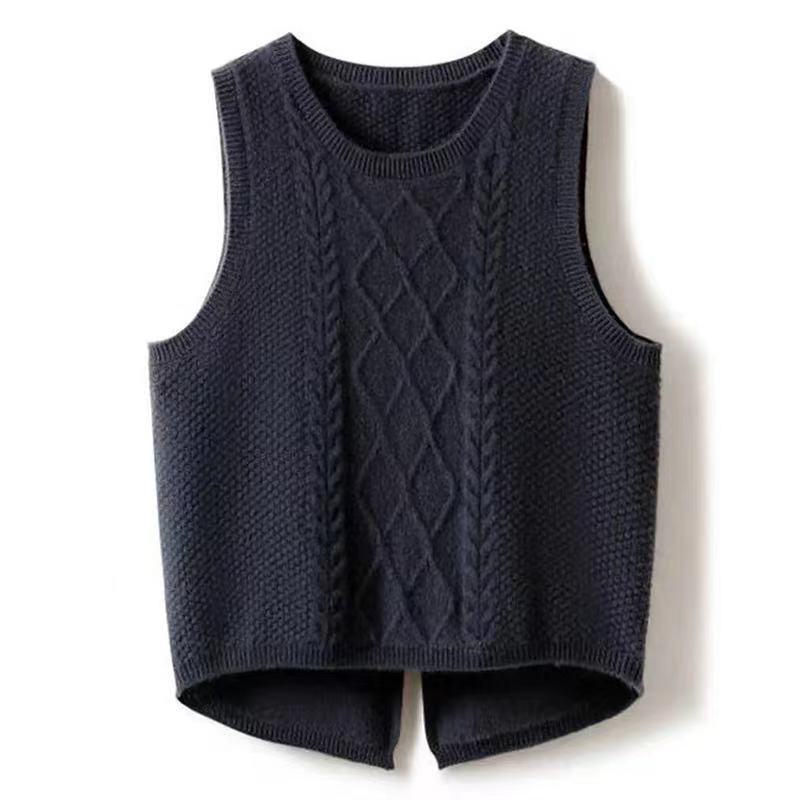 Damen Ärmellose Strickweste mit Zopfmuster und modernen Details R&B