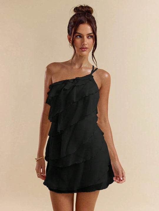 Damen lässiges Strandkleid mit fransigen Rüschendetails R&B