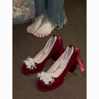 Damen Pumps mit floralen Schmuckdetails und Blockabsatz R&B
