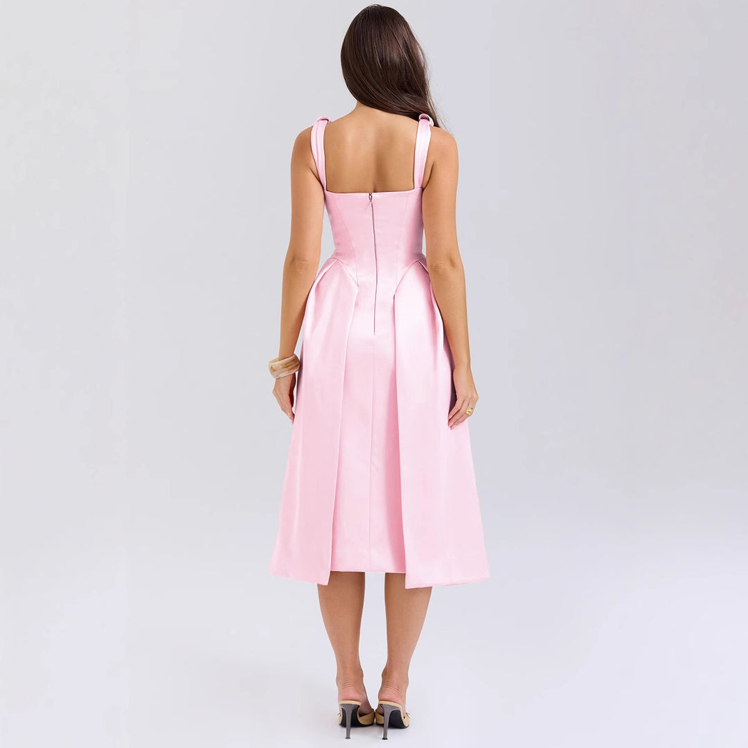Damen Maxikleid mit elegantem V-Ausschnitt und strukturiertem Rock R&B
