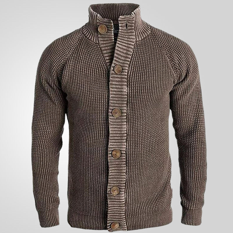 Herren Strickjacke mit modernem Waffelmuster und komfortablem Stehkragen R&B