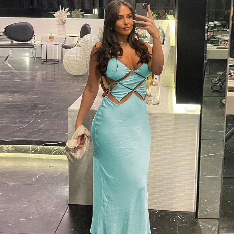 Damen glamouröses Maxikleid mit einzigartigem Schnitt und eleganten Schlaufen R&B