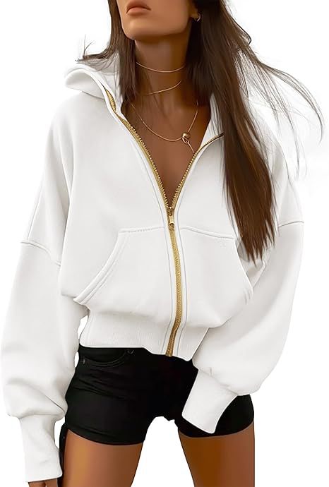 Damen Oversized Kapuzenjacke mit hohem Kragen und goldener Reißverschluss R&B
