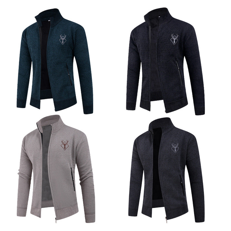 Herren Strickjacke mit hohem Kragen und praktischen Reißverschlusstaschen R&B