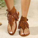 Damen Fransen-Sandalen mit funkelnden Nieten und bequemer Sohle R&B