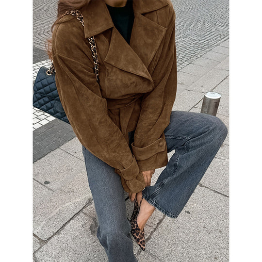 Damen Suede Wickeljacke R&B