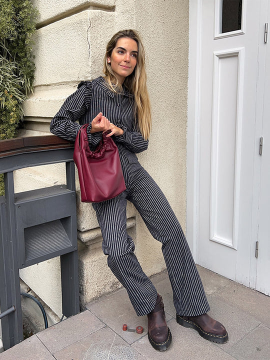 Damen gestreiftes Langarmhemd und Hose Set R&B