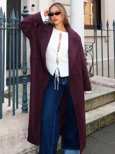 Damen Schicke Übergröße Wollmantel R&B