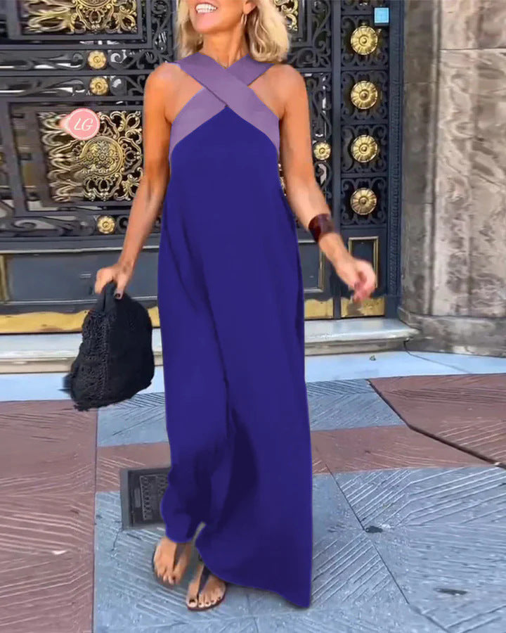 Damen Langes Maxikleid mit Cross-Over-Trägern und elegantem Schnitt R&B