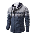 Herren stilvolle Strickjacke mit Kapuze und Norweger-Muster R&B