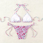 Damen Triangel-Bikini-Set mit verspielter Raffung und hübschem Blumenmuster R&B
