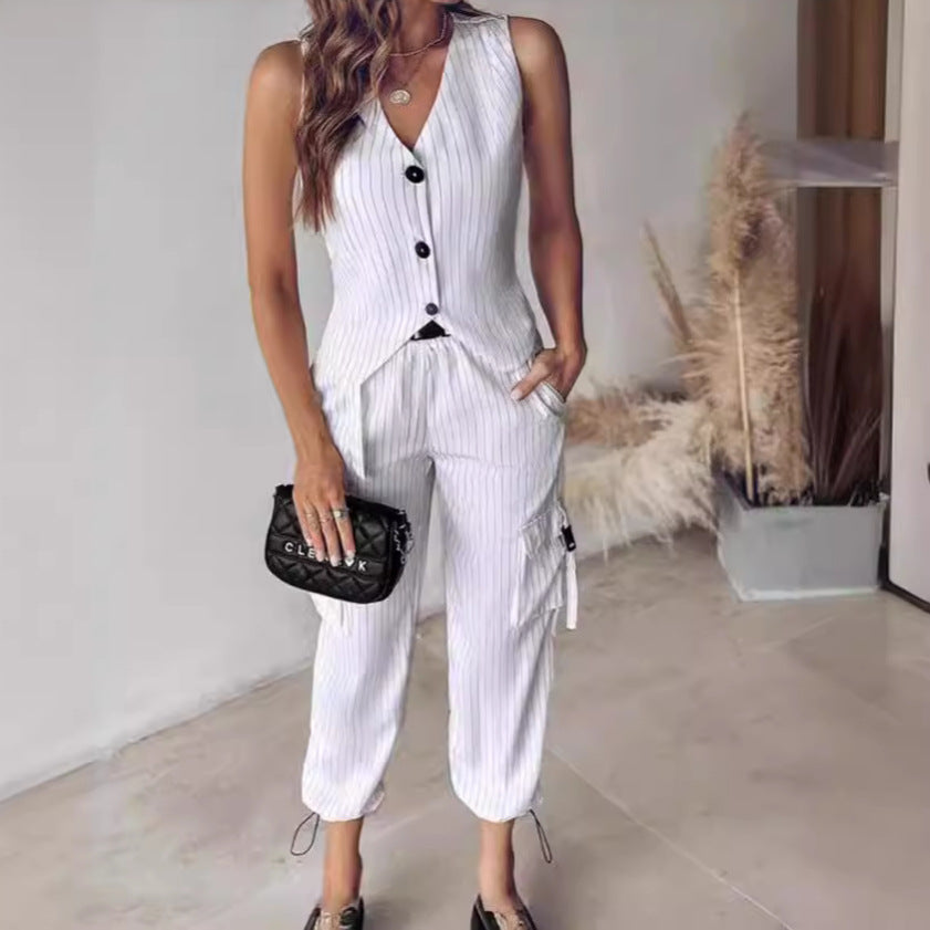 Damen Elegantes Zweiteiler-Set mit Weste und sportlichen Hosen R&B