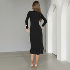 Damen charmantes Wickelkleid mit asymmetrischem Saum und Rüschendetails EB