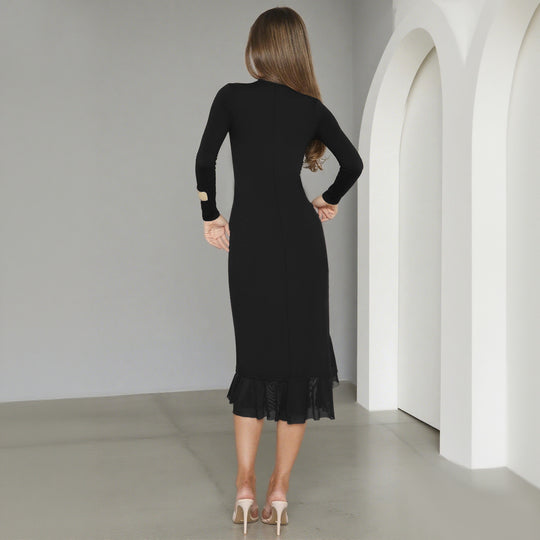 Damen charmantes Wickelkleid mit asymmetrischem Saum und Rüschendetails R&B