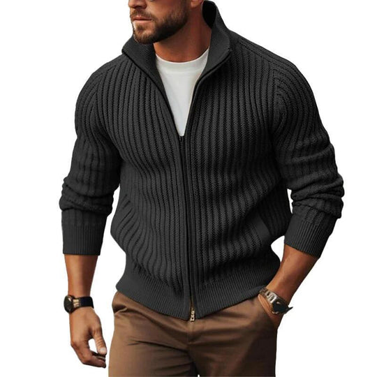Herren Strickjacke mit modernen Rippdetails und durchgehendem Reißverschluss R&B