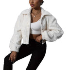 Damen Fluffy Overshirt im Couture-Stil mit Taschen R&B