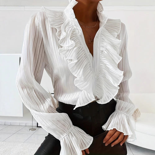 Damen Plissee Bluse mit Rüschendetails und eleganten Volants R&B