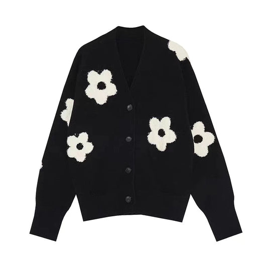 Damen Strickjacke mit floralem Motiv und Knopfleiste R&B