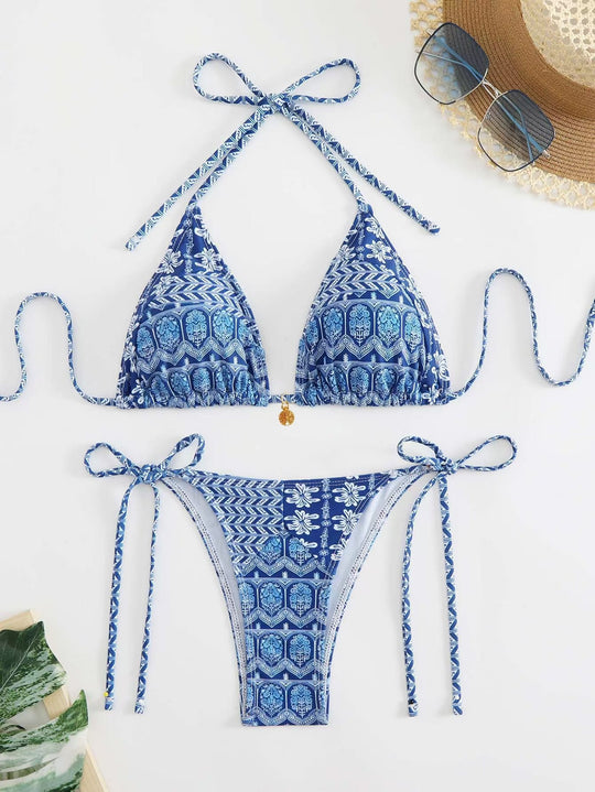 Damen Triangel-Bikini-Set mit verspieltem Blumenmuster R&B