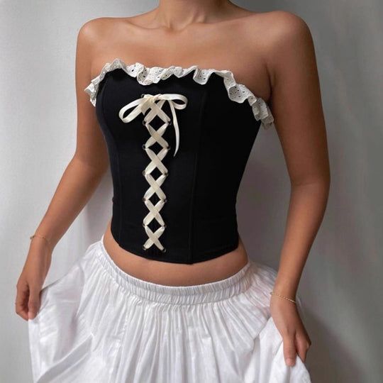 Damen Bustier-Oberteil mit Rüschendetail und Schnürung R&B