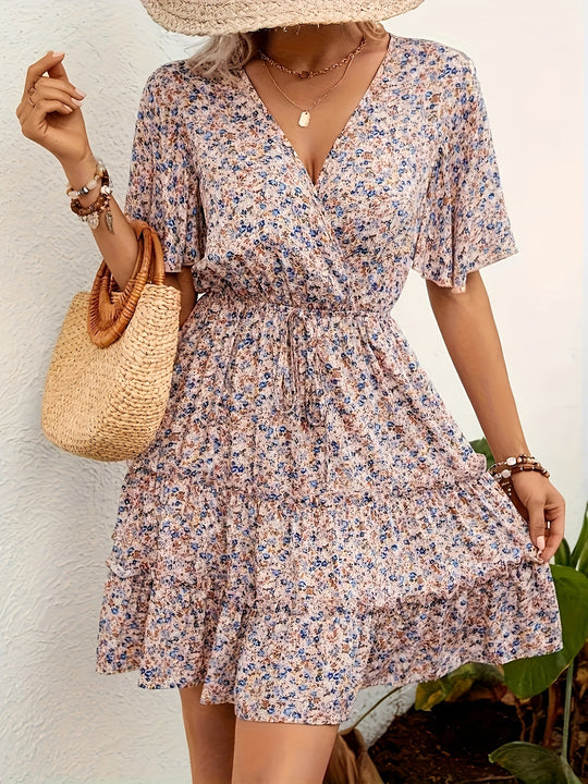 Damen Minimales Wickelkleid mit schwingendem Saum und V-Ausschnitt R&B