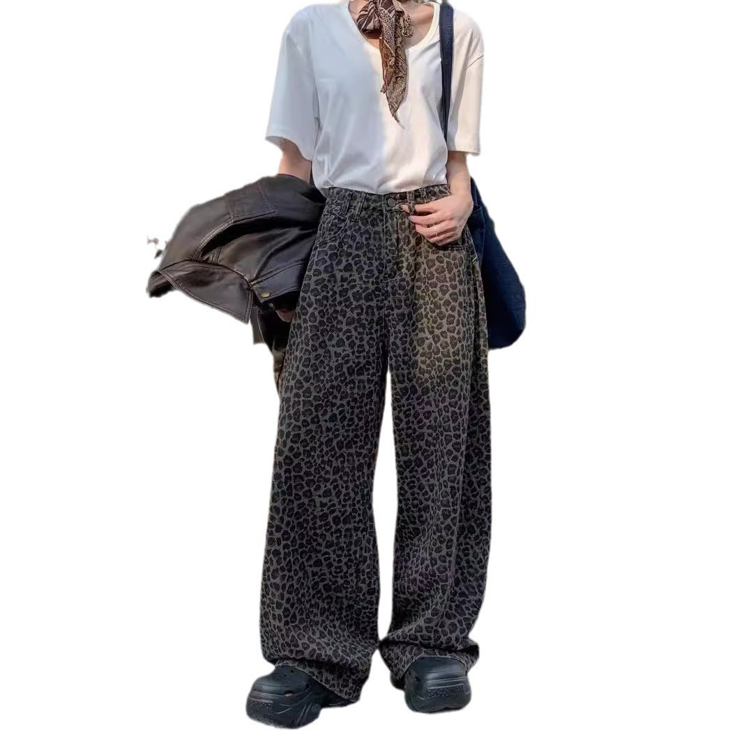 Damen Weite Leoparden-Hose mit elastischem Bund R&B
