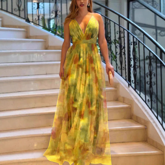 Damen Maxikleid mit tiefem V-Ausschnitt und fließendem Chiffon R&B