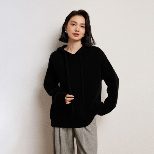Damen lässiger Strickpullover mit Kapuze und fein strukturierter Oberfläche R&B