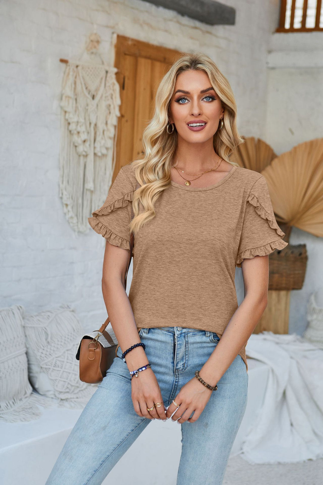 Damen lässiges T-Shirt mit Rüschendetails R&B