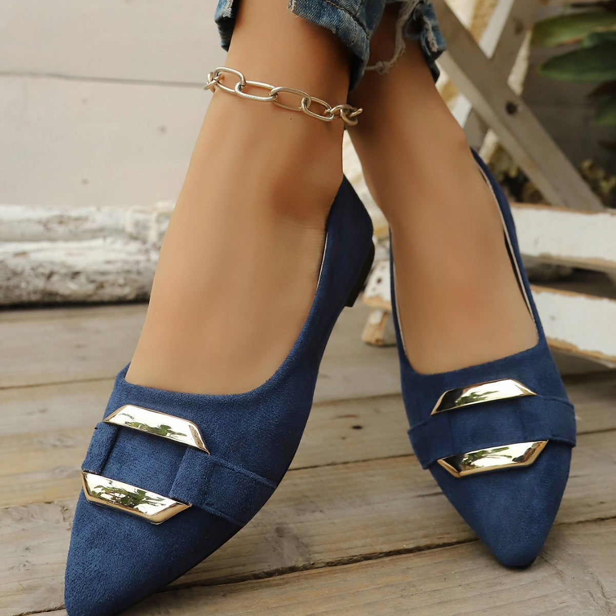 Damen Elegante Ballerinas mit modischem Schnallen-Design R&B